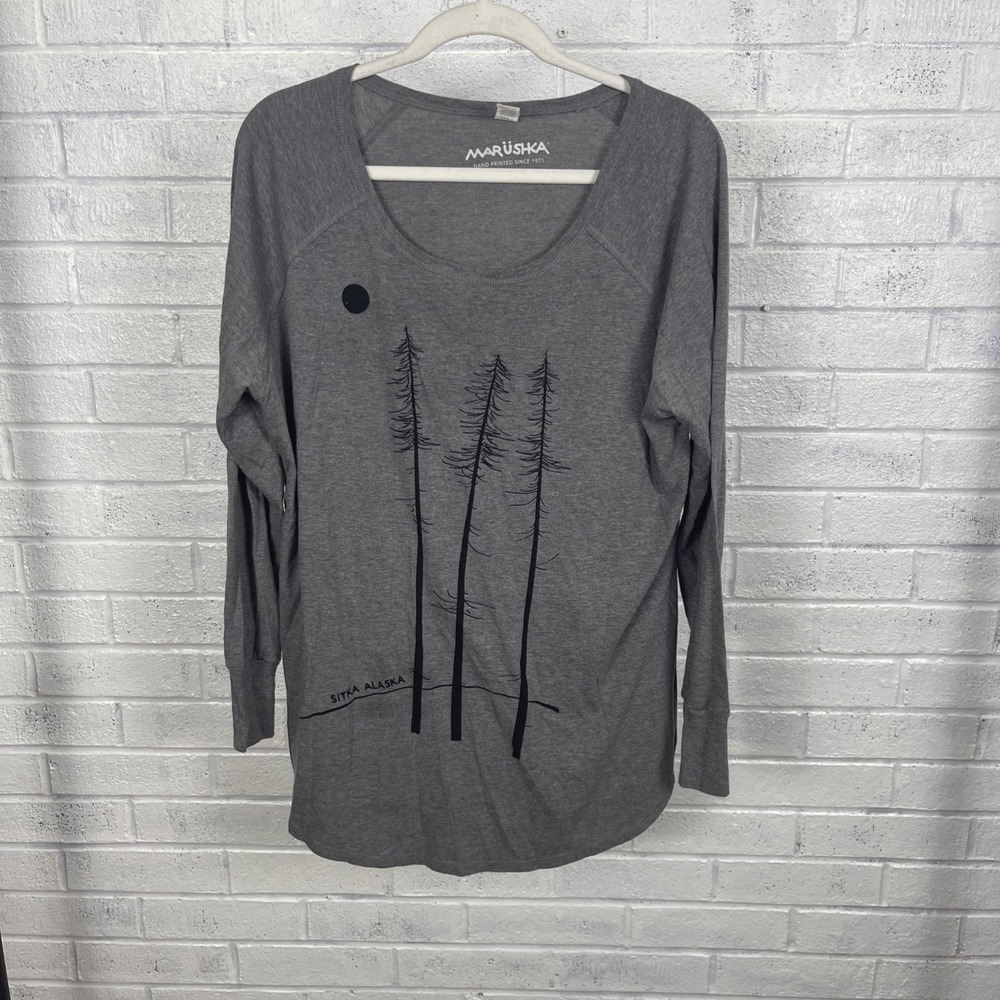 Marushka Gray Tree‎ Graphic T-Shirt Womens Size XXL Artsy Novelty Cabincore